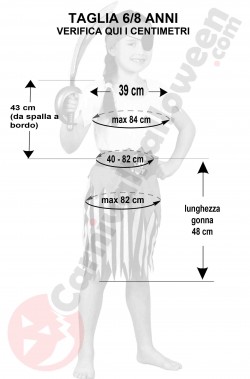 Misure del costume da piratessa bambina economico taglia 6 8 anni