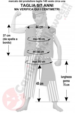 Misure costume di carnevale bambino di cotone da pirata 5 7 anni