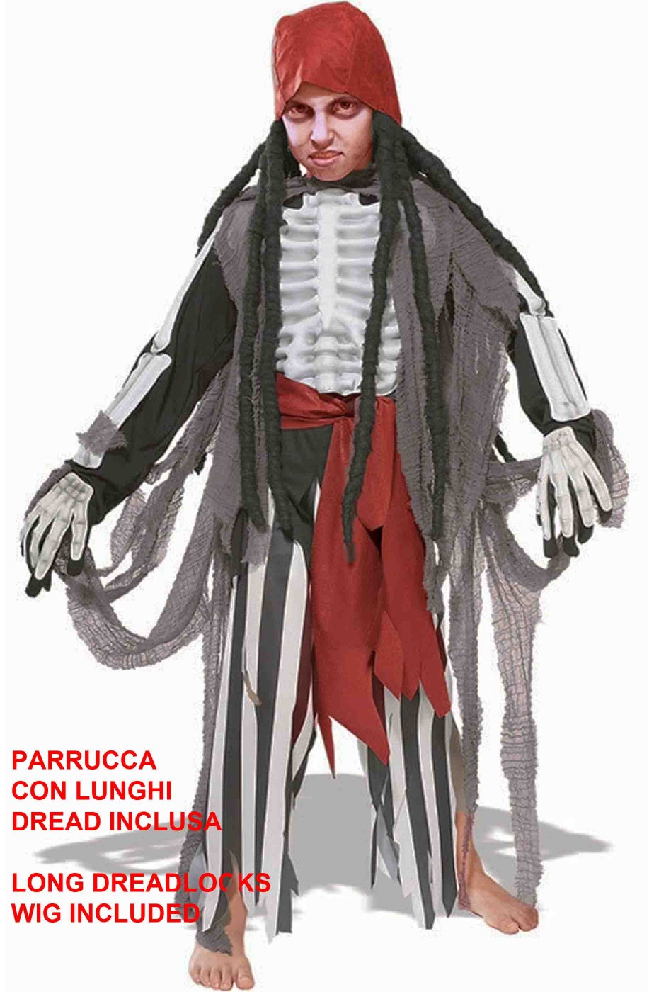 Costume da pirata bambino con parrucca e guanti