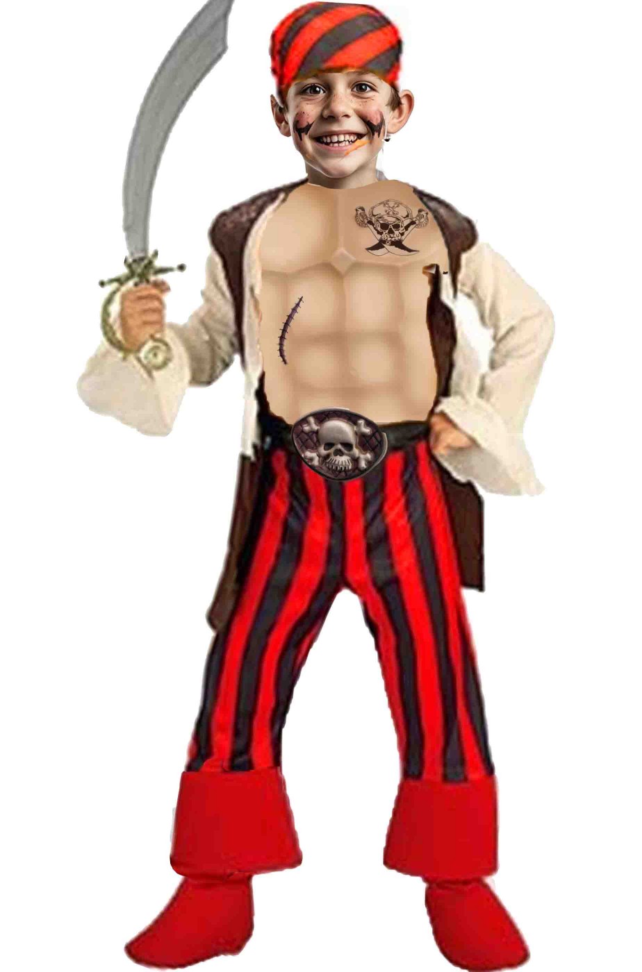 Vestito di carnevale da pirata bambino bucaniere con muscoli