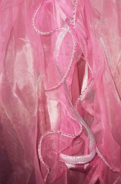 Foto di dettaglio del tessuto della gonna del costume da principessa rosa