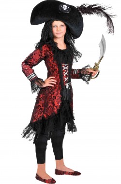 Costume da piratessa damascato rosso e nero
