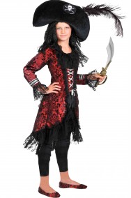 Costume da piratessa damascato rosso e nero