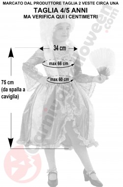Misure del costume carnevale veneziano da dama del 700 bambina 4 5 anni