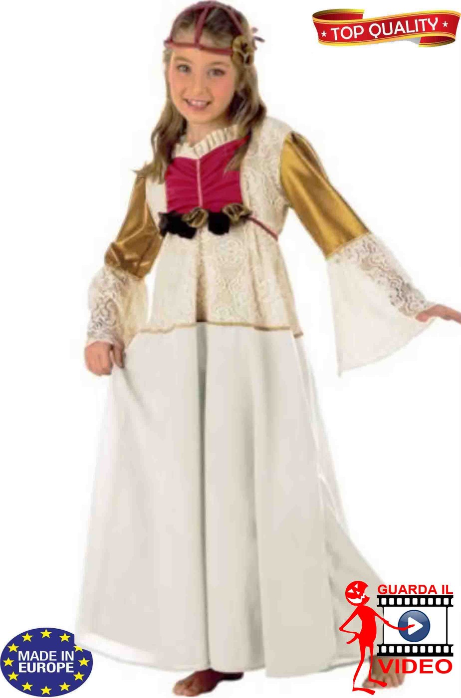 Costume carnevale Bambina Principessa Medievale De Luxe