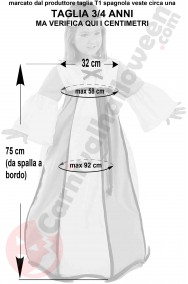 Misure del costume da principessa medievale bambina taglia 3 4 anni
