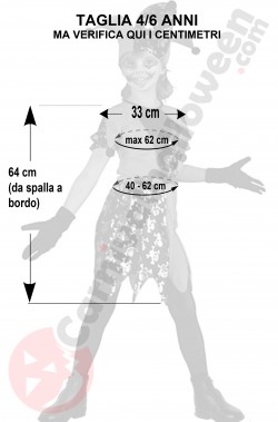 Misure del costume Halloween bambina Jester horror 4 6 anni