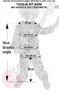 Misure del costume da pagliaccio bambino 5 7 anni
