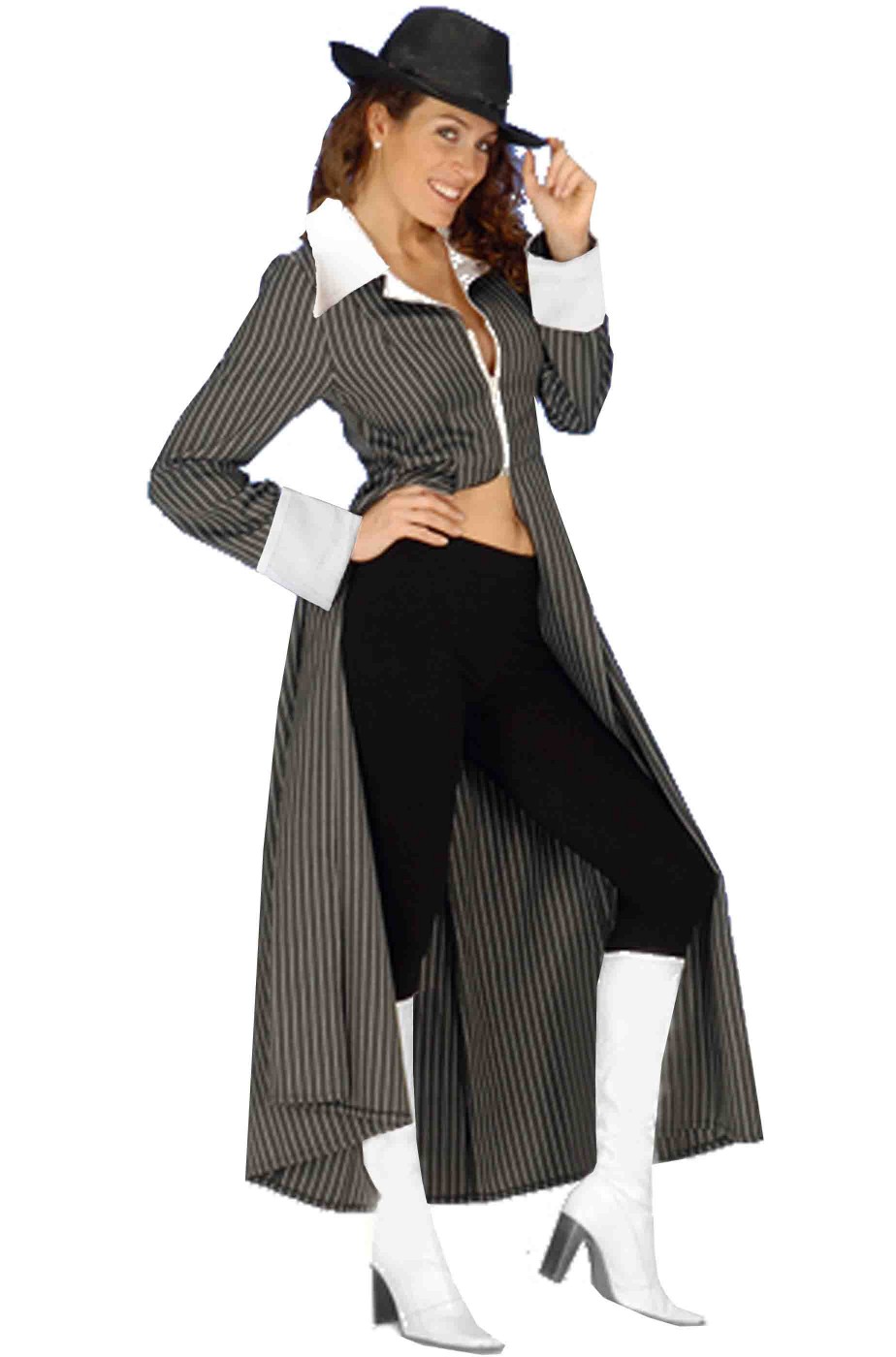Costume da gangster donna spolverino gessato lungo