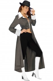 Costume da gangster donna spolverino gessato lungo