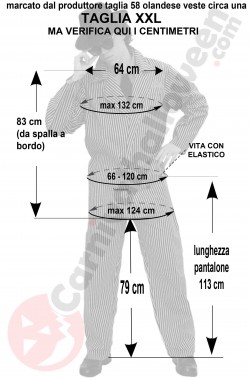 Misure costume gangster Gomez taglia XXL gessato bianco e nero