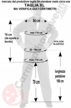 Misure del costume da gangster di cotone taglia XL