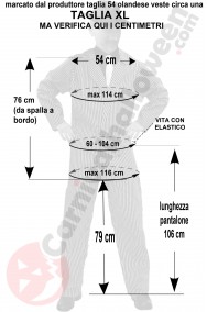 Misure del costume da gangster di cotone taglia XL