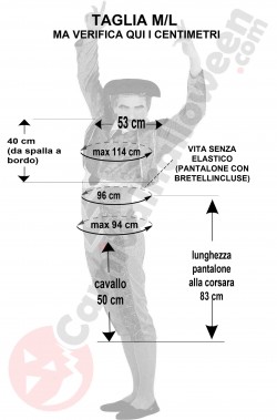 Misure del costume da torero adulto blu taglia M L