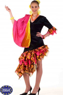 Costume donna spagnola ballerina di flamenco rosa con mantilla