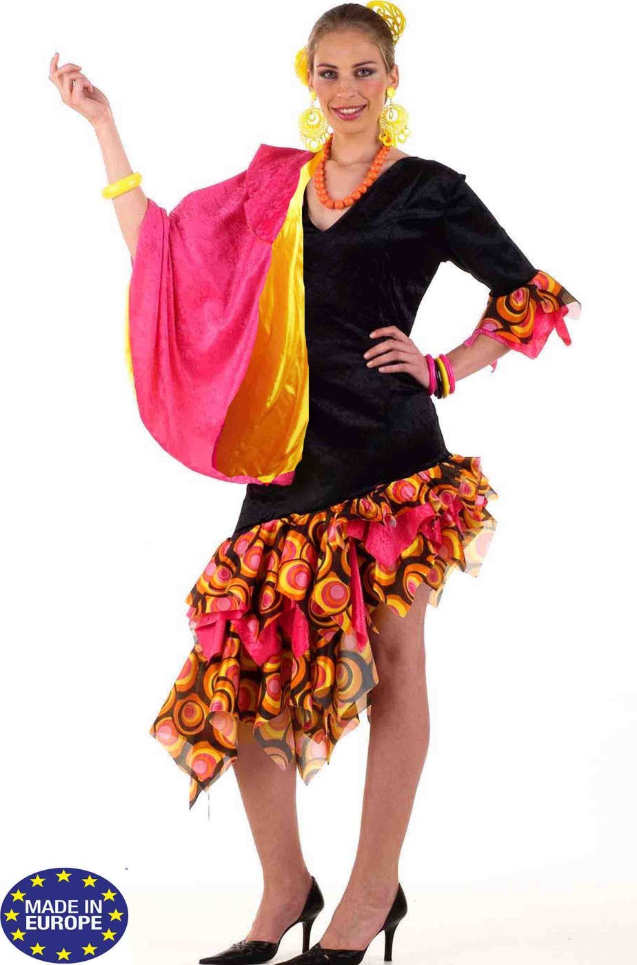 Costume donna spagnola ballerina di flamenco rosa con mantilla