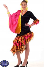 Costume donna spagnola ballerina di flamenco rosa con mantilla