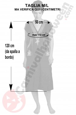 Misure vestaglia donna araba nera con ricami gialli taglia M L