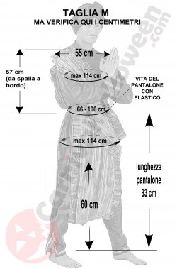 Misure del costume di Aladdin taglia M