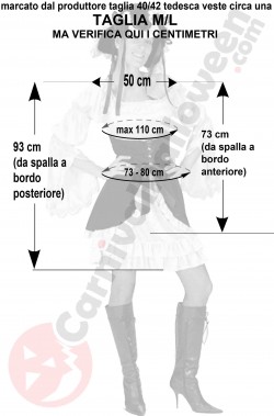 Misure del costume da pirata donna bianco e nero taglia M L