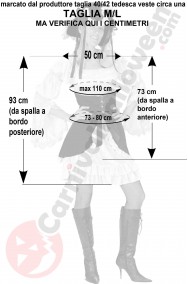 Misure del costume da pirata donna bianco e nero taglia M L