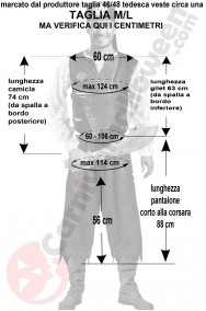Misure del costume da pirata tagliagole taglia M L