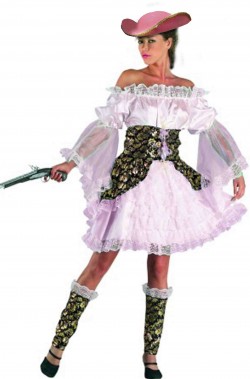 Costume da piratessa rosa pallido con pizzo