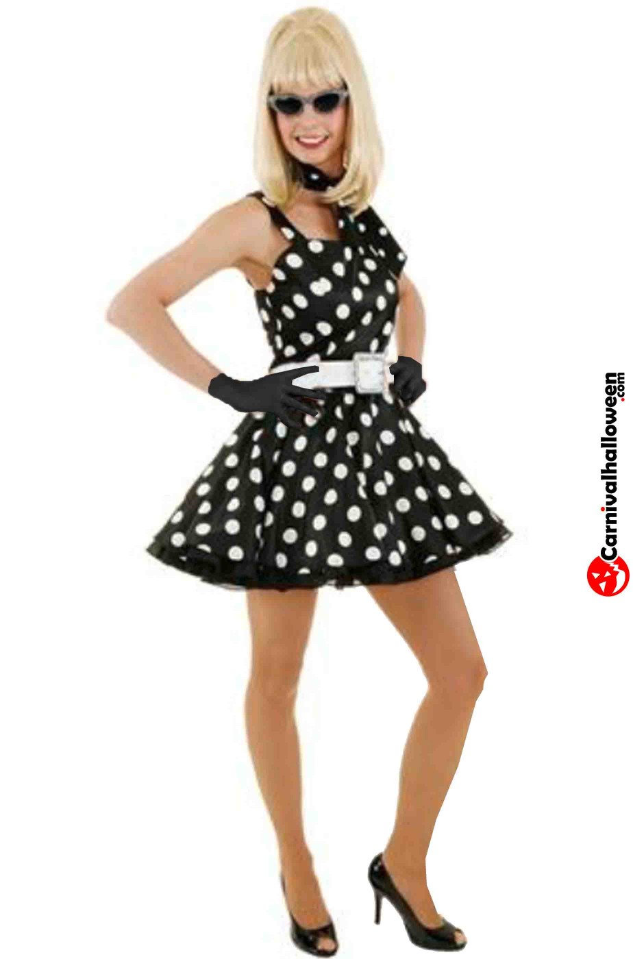 Abito donna anni 50 nero con pois bianchi