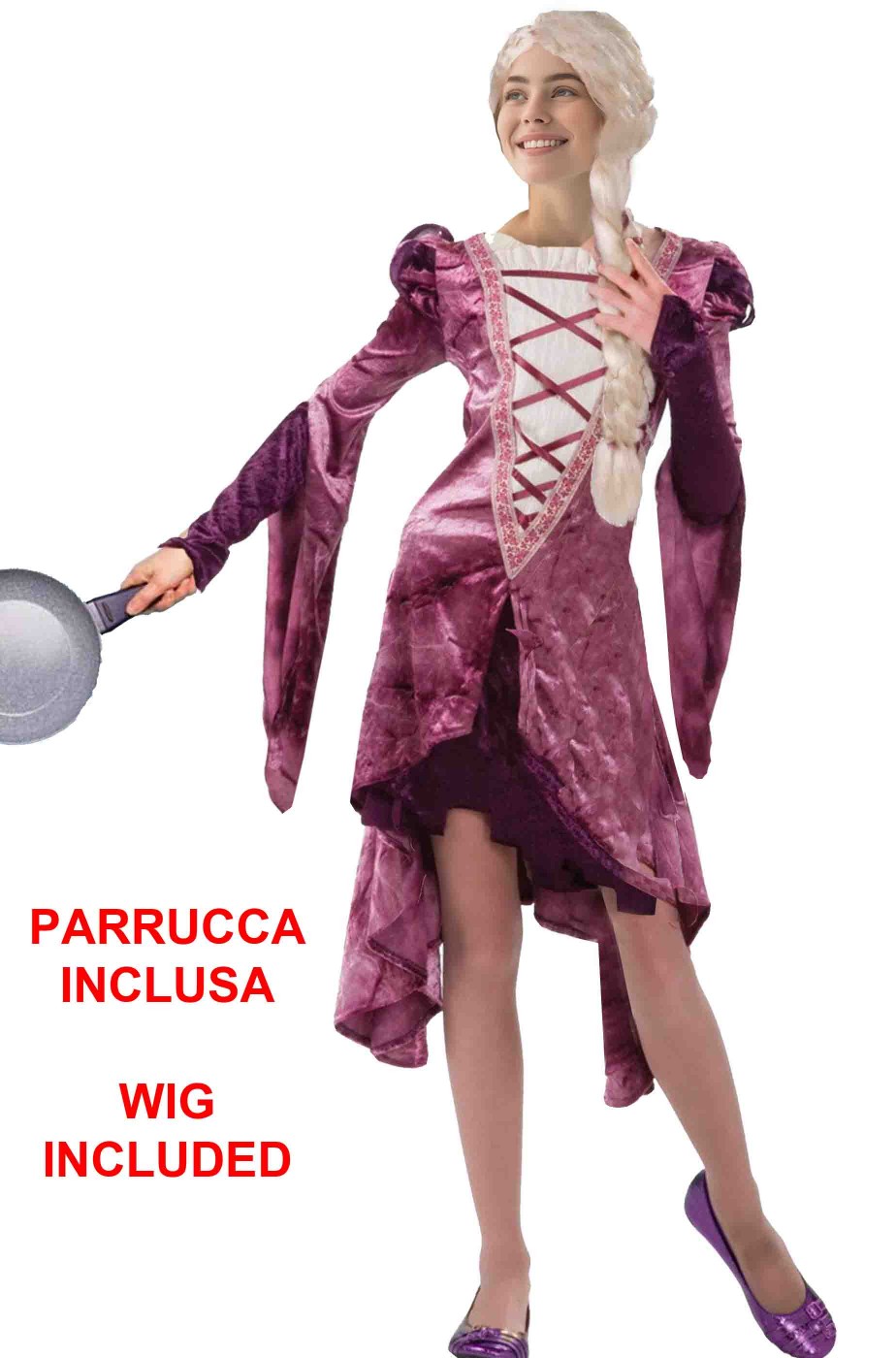 Costume di Rapunzel con parrucca con treccia