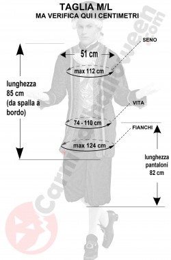 Misure del costume da nobile veneziano barocco Casanova taglia M L