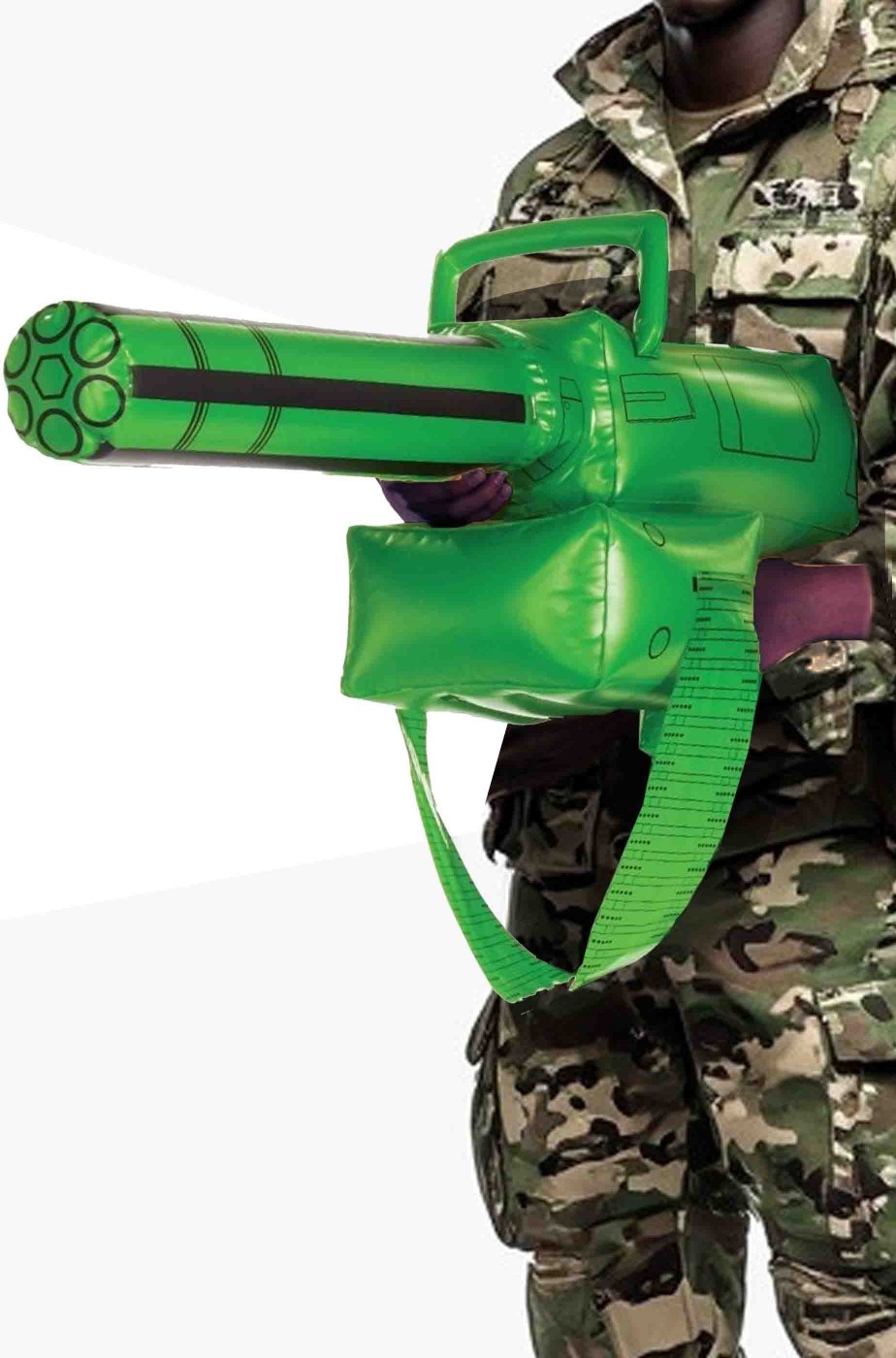 Mitragliatrice gonfiabile a canne rotanti e nastro giocattolo