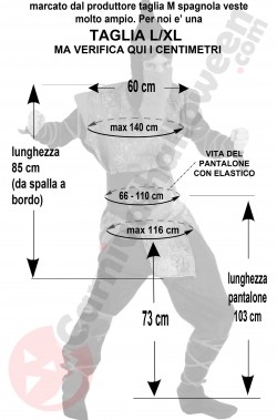 Misure del costume da Ninja guerriero dell'ultimo samurai