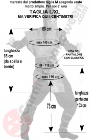 Misure del costume da Ninja guerriero dell'ultimo samurai