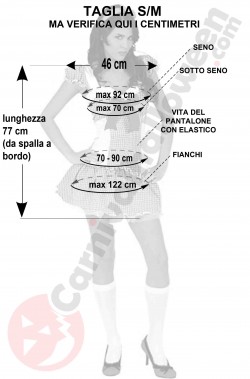 Misure costume Dorothy adulta Mago di Oz taglia S M