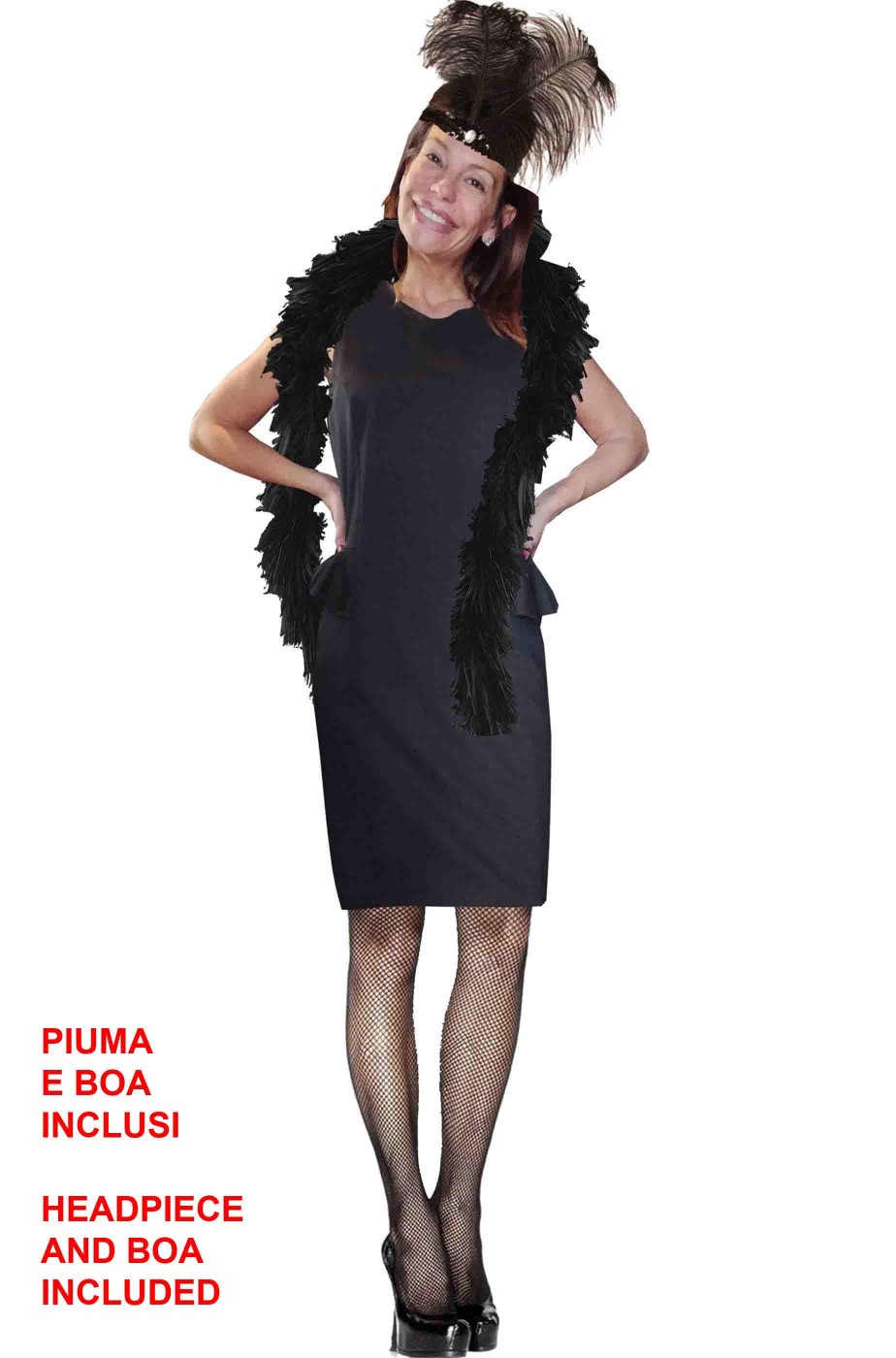 Vestito anni 20 o 30 chicago Grande Gatsby nero con boa e piume