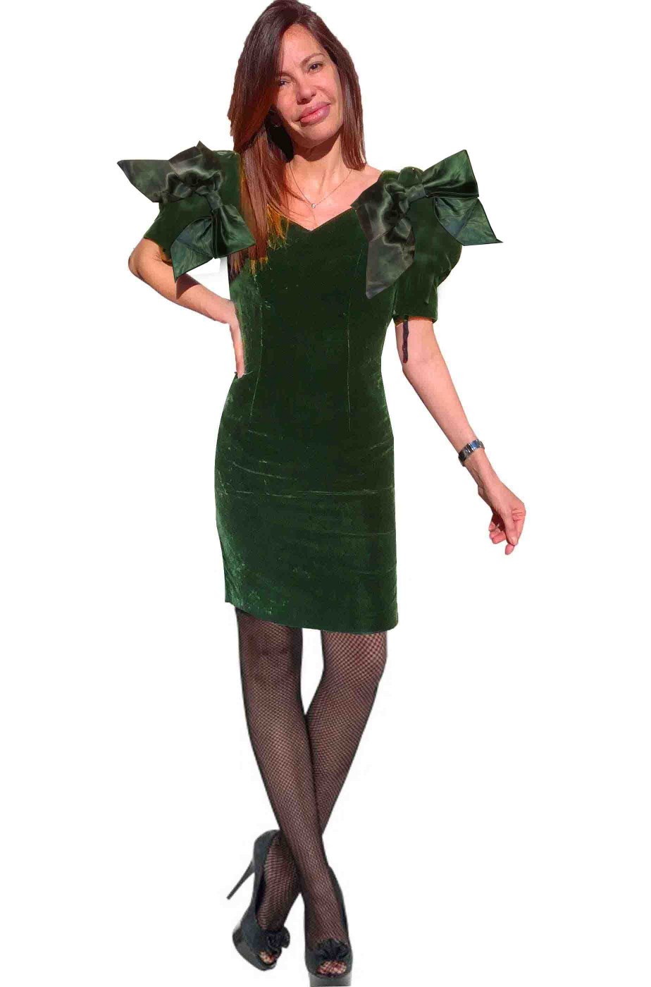Vestito Vintage Anni 20 verde con spalle a palloncino