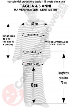 Misure costume da carcerato bambino taglia 4 5 anni