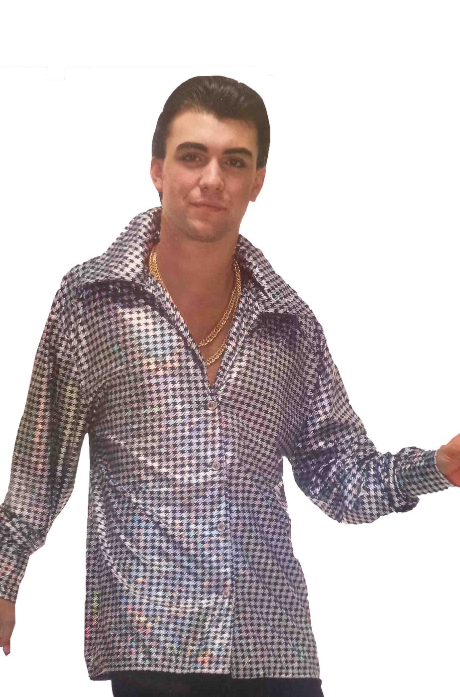 Camicia anni 70 pied-de-poule argento e nero