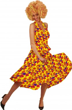 Vestito anni 70 giallo con fiori flower power da donna