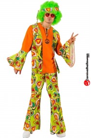 Costume anni 70 uomo hippie psichedelico verde e arancione