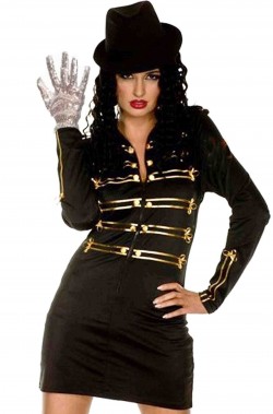 Abito nero donna elasticizzato elegante corto con finiture dorate stile Michael Jackson Billie Jean