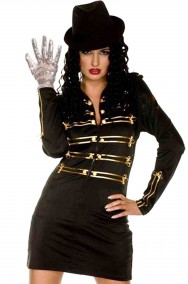 Abito nero donna elasticizzato elegante corto con finiture dorate stile Michael Jackson Billie Jean