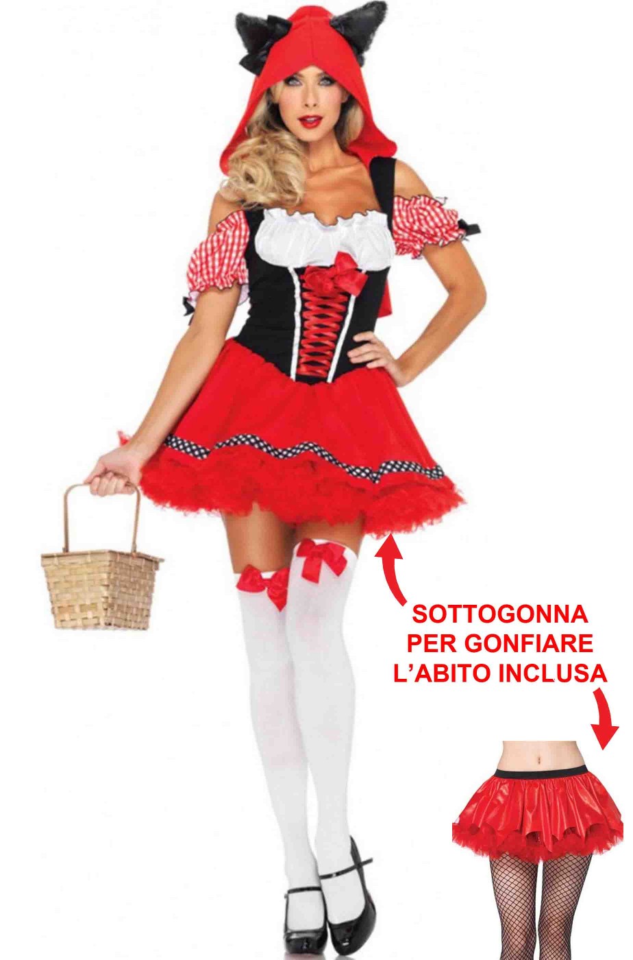 Costume di cappuccetto rosso con sottogonna