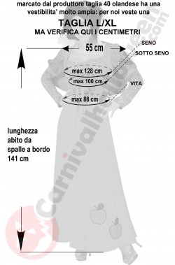 Misure del Costume di carnevale biancaneve classica taglia L XL