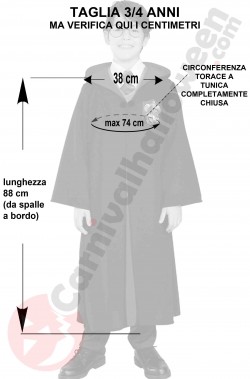Misure costume di carnevale Harry Potter taglia 3 4 anni