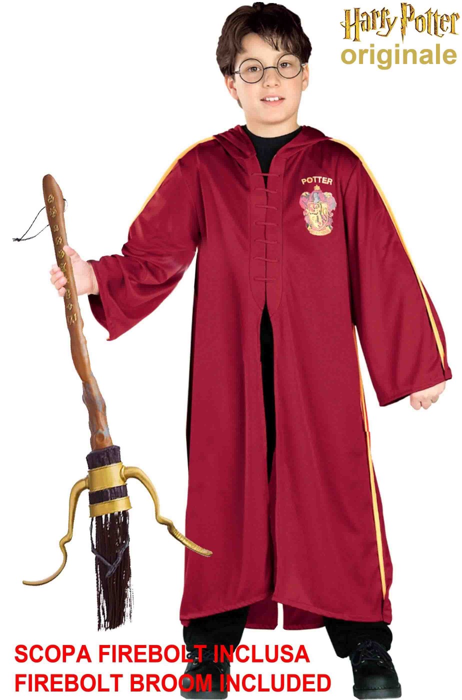Costume di Harry Potter con scopa magica volante Firebolt