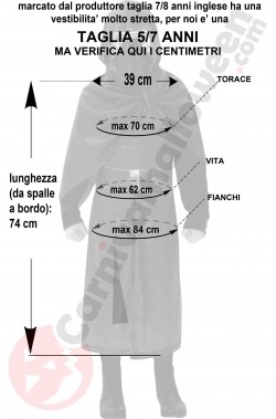 Misure del costume di Carnevale di Kylo Ren di Star Wars lato oscuro taglia 5 7 anni