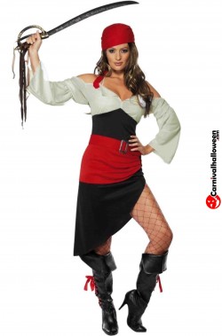 Costume donna pirata piratessa con gonna lunga e spacco