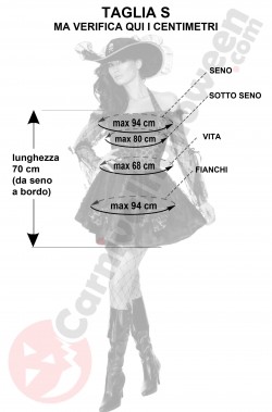 Misure costume da piratessa nero e oro taglia S