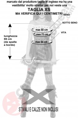 Misure Costume donna piratessa adulta bianca e nera taglia XS